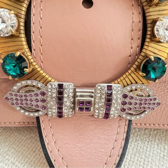 RARE Miu Miu Crystal Embellished Crossbody Bag Pink Leather with Multicolor - Picture 6 of 16